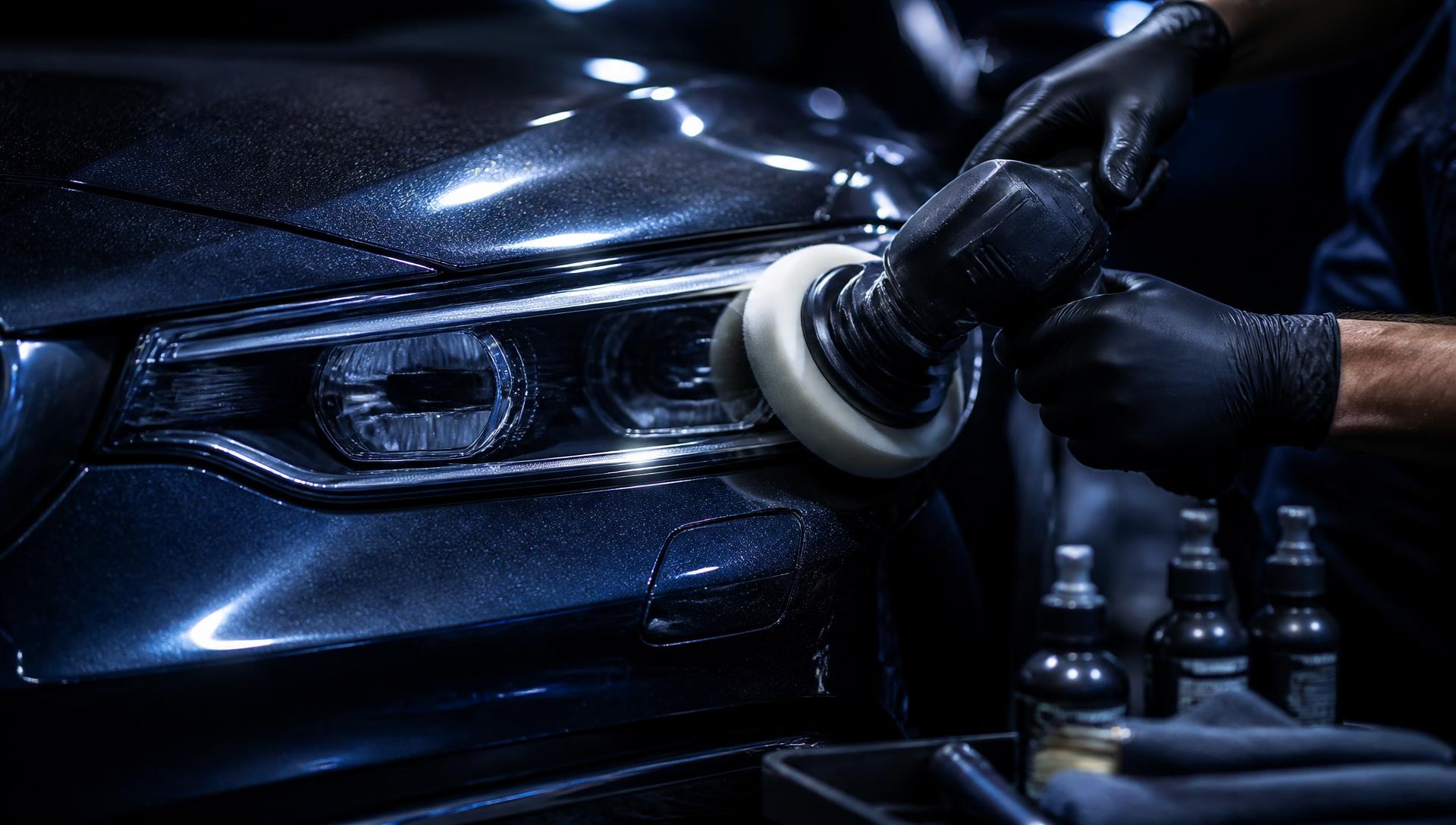 Technician restoring a car headlight