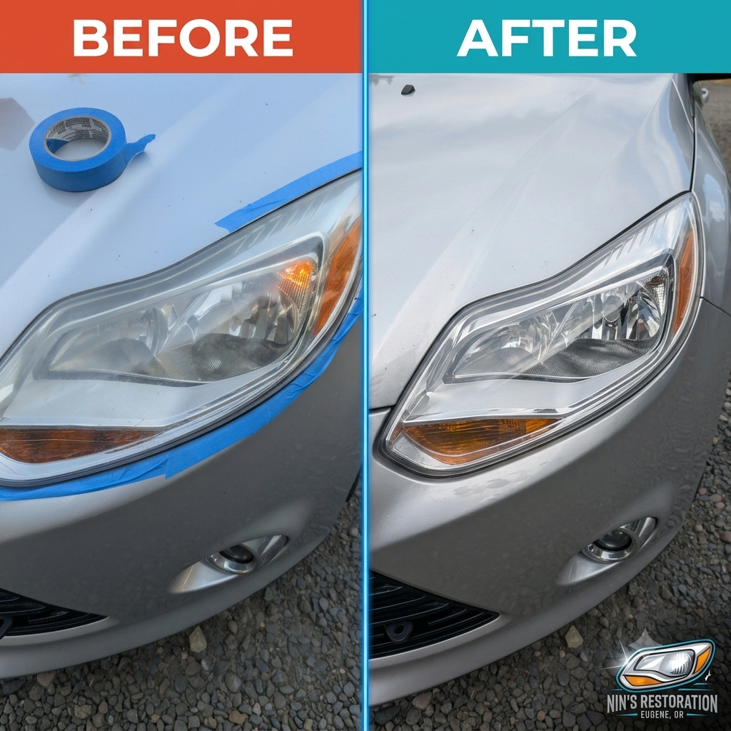 Ford Focus Restoration before and after headlight restoration